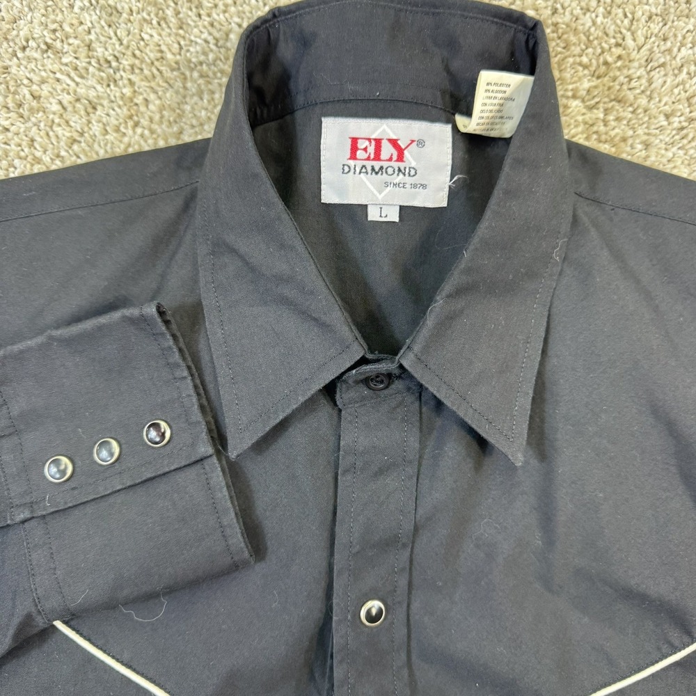 Ely Diamond Mens Black Western Pearl Snap Shirt White Size Large‎ Black